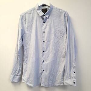 Algo Button Up Shirt Size Medium Long Sleeve Mens Slim Stretch Cotton Blue​